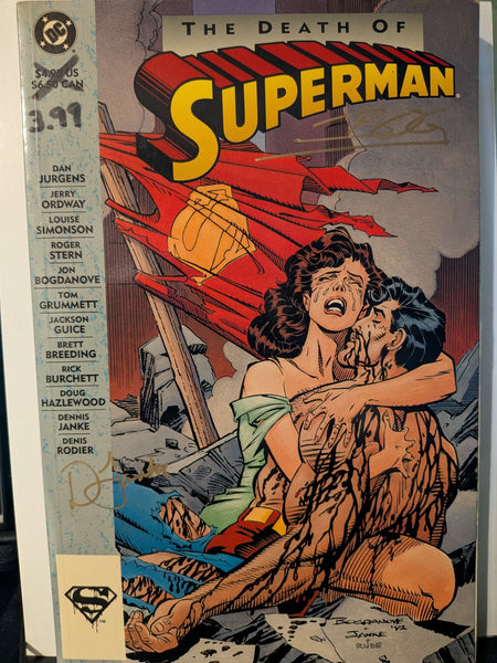 The Death of Superman 1993book First Printing Signed by Jon Bogdanove and Dennis Janke - low grade - $12.99