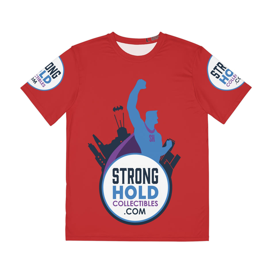 Tournament Red Stronghold Logo Back Men's Polyester Tee (AOP)
