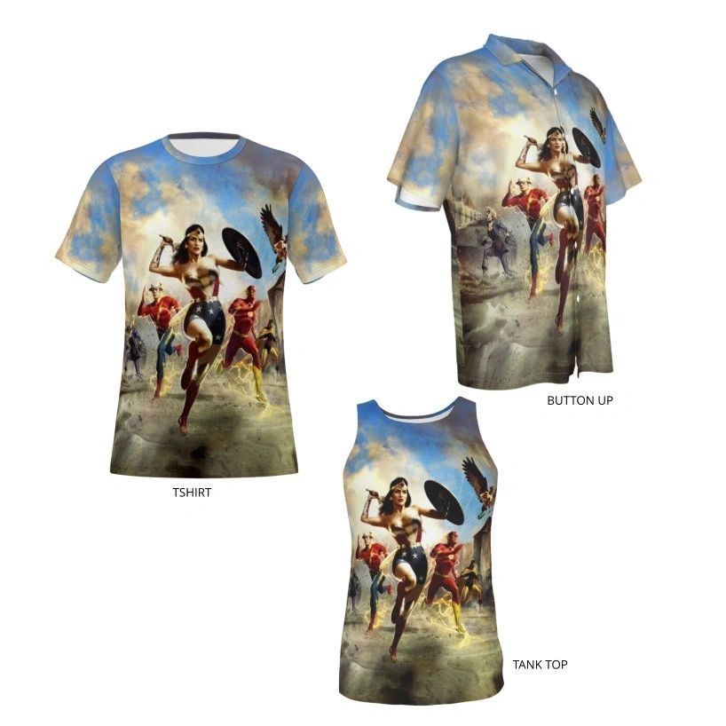 JSA WW2 MOVIE ALL OVER PRINT SHIRT, BUTTON UP & TANK - WONDER WOMAN
