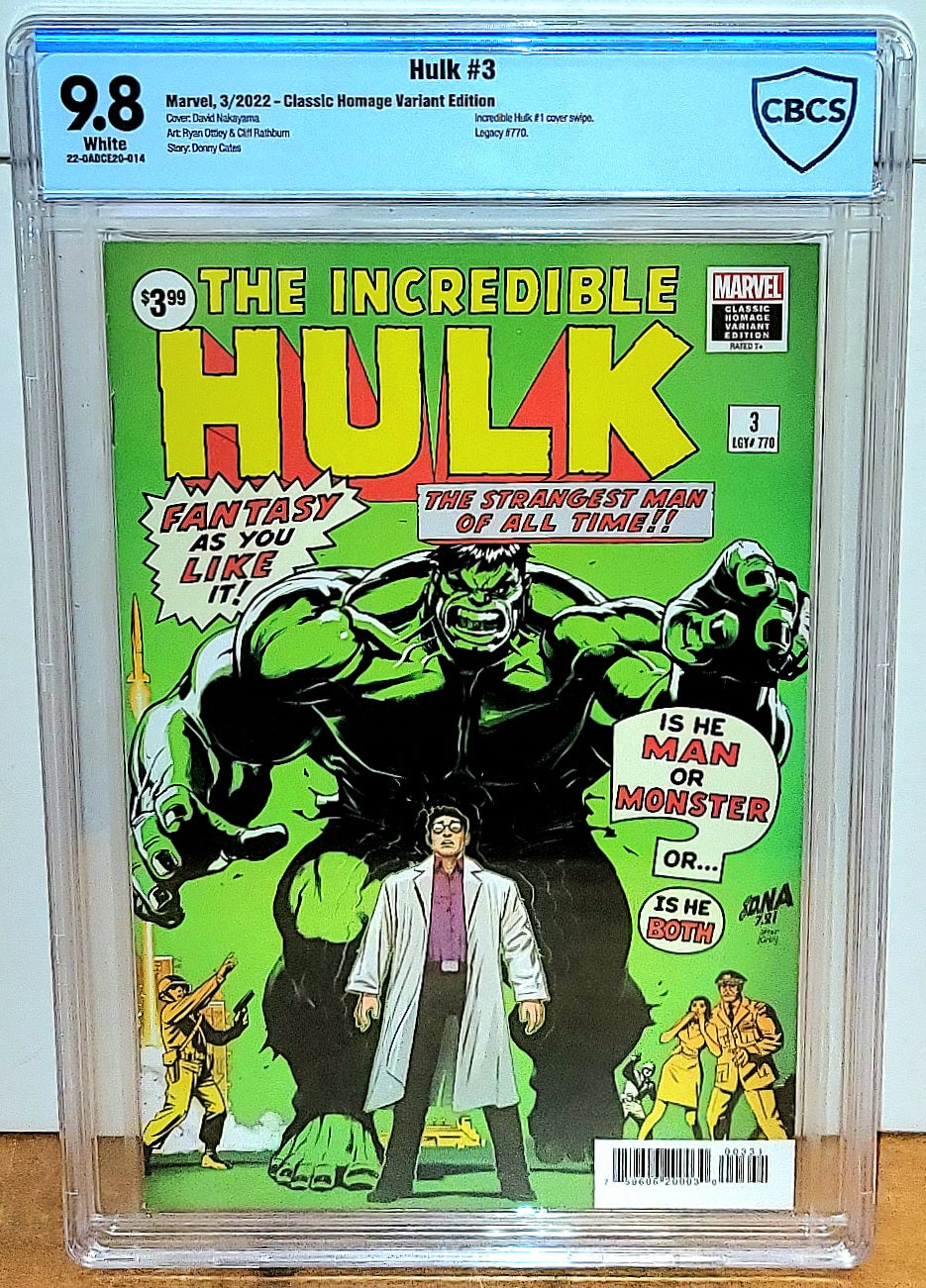 Hulk #3 CBCS 9.8 Classic Homage Variant Edition (Incredible Hulk #1 Cover Swipe)