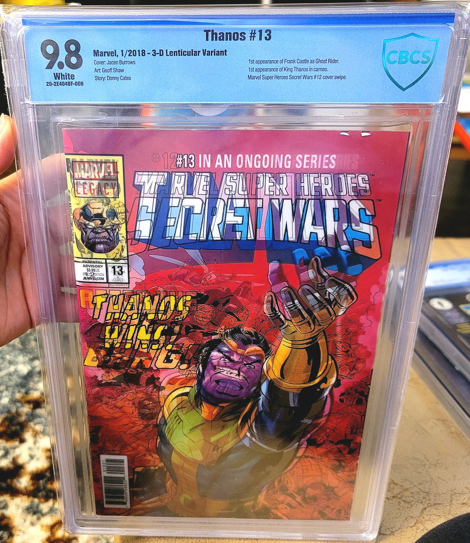 Thanos #13 CBCS 9.8 Lenticular Variant (1st Appearance of Frank Castle as Cosmic Ghostrider & 1st App King Thanos in Cameo - Marvel Super Heroes Secret Wars Cover Swipe/Homage)