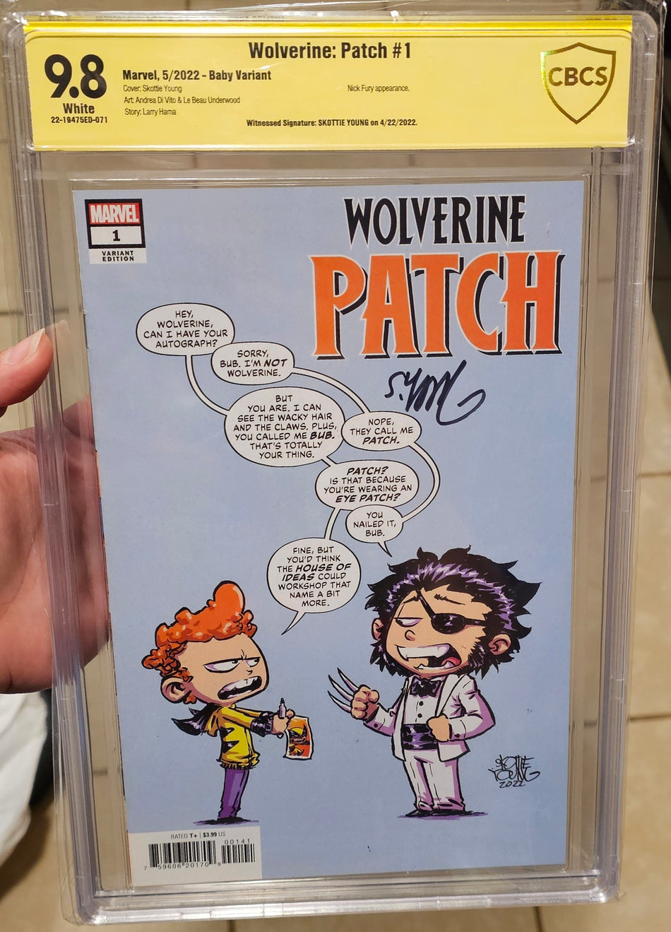 Wolverine: Patch #1 Skottie Young CBCS 9.8 WITNESSED Signature SIGNED by YOUNG (Nick Fury Appearances)