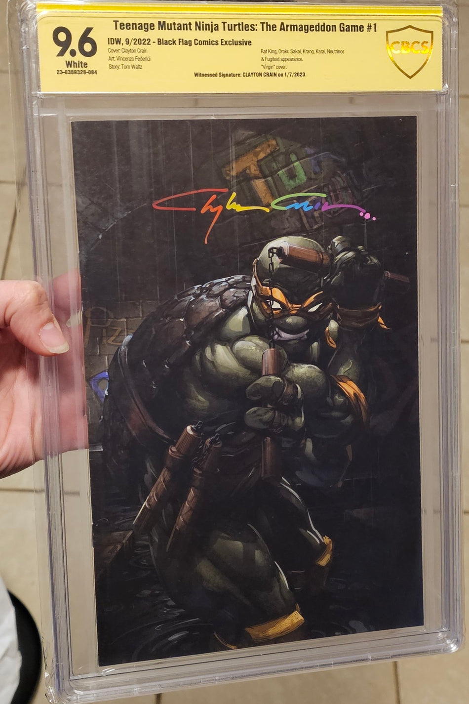 Teenage Mutant Ninja Turtles TMNT Armageddon Game #1 Clayton Crain Exclusive CBCS 9.6 WITNESSED SIGNATURE by Clayon Crain
