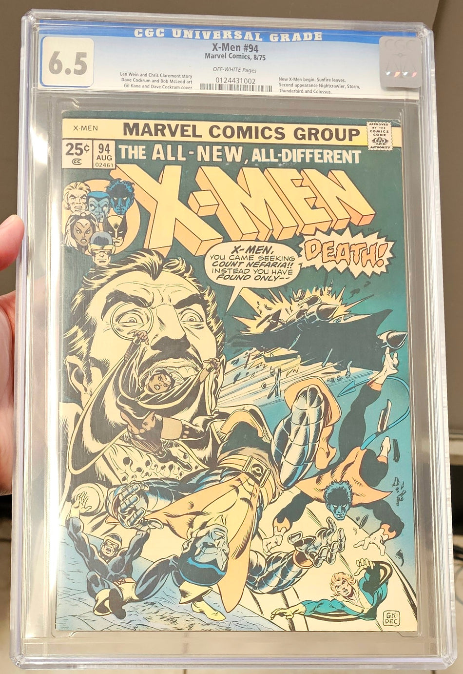 X-Men #94 (1975) CGC 6.5 (New X-Men begin Sunfire leaves, Second 2nd Appearance Nightcrawler, Storm, Thunderbird and Colossus)