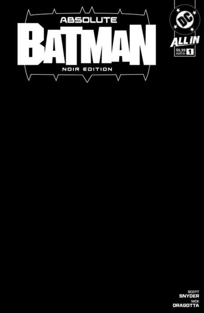 Stock Photo of Absolute Batman Noir Edition #1 (One Shot) CVR B Black Blank Card Stock Variant DC Comics Comics sold by Stronghold Collectibles of Acadiana Lafayette, LA