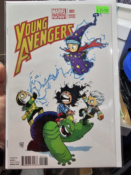 Young Avengers #1 Skottie Young 2012 1st team appearance of a new Young Avengers roster, unofficial: Kate Bishop, Noh-Varr, Wiccan, Hulkling, Kid Loki, Miss America