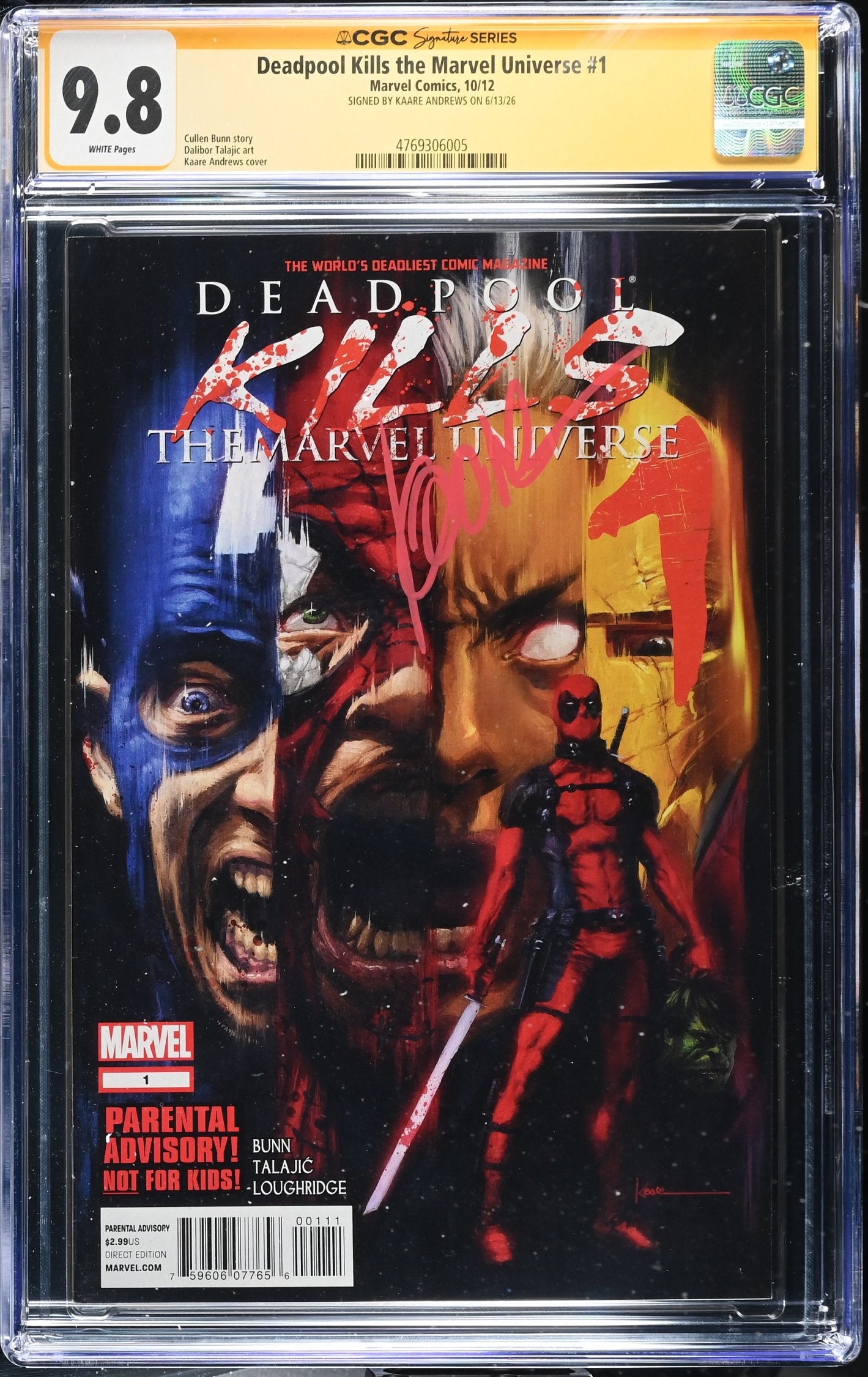 CGC 9.8 Deadpool Kills the Marvel Universe #1 SIGNED by KAARE ANDREWS
