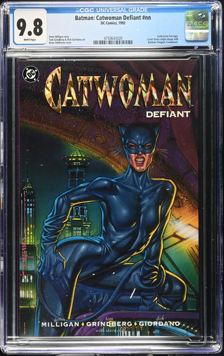 CGC 9.8 Batman Catwoman Defiant #nn 1992 Gold prism foil logo. Cover forms single image with Batman: Penguin Triumphant