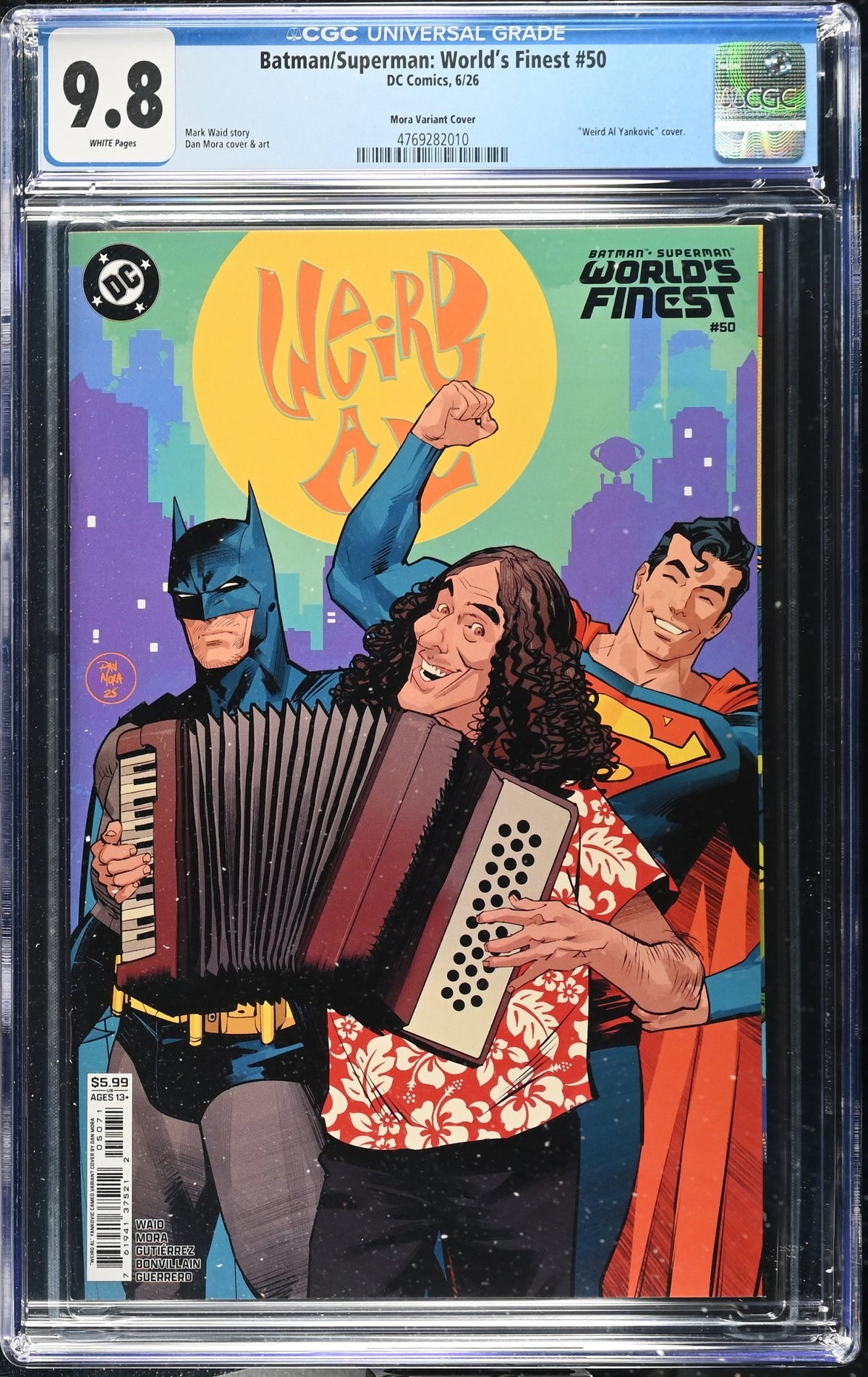 CGC 9.8 Batman Superman Worlds Finest #50 Dan Mora Weird Al Yankovic Cameo Card Stock Variant