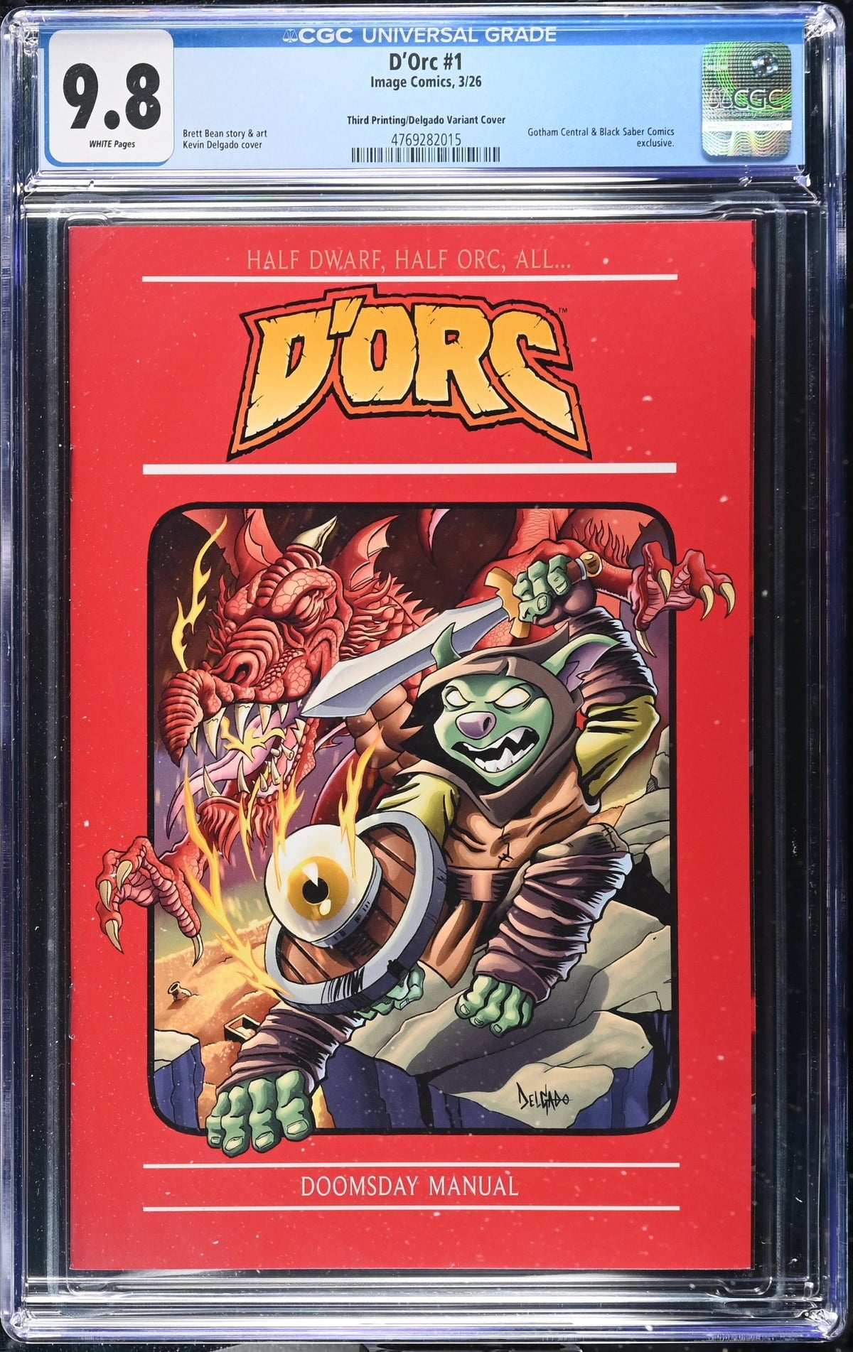 CGC 9.8 Dorc #1 Kevin Delgado 3rd Print Exclusive Variant Variant