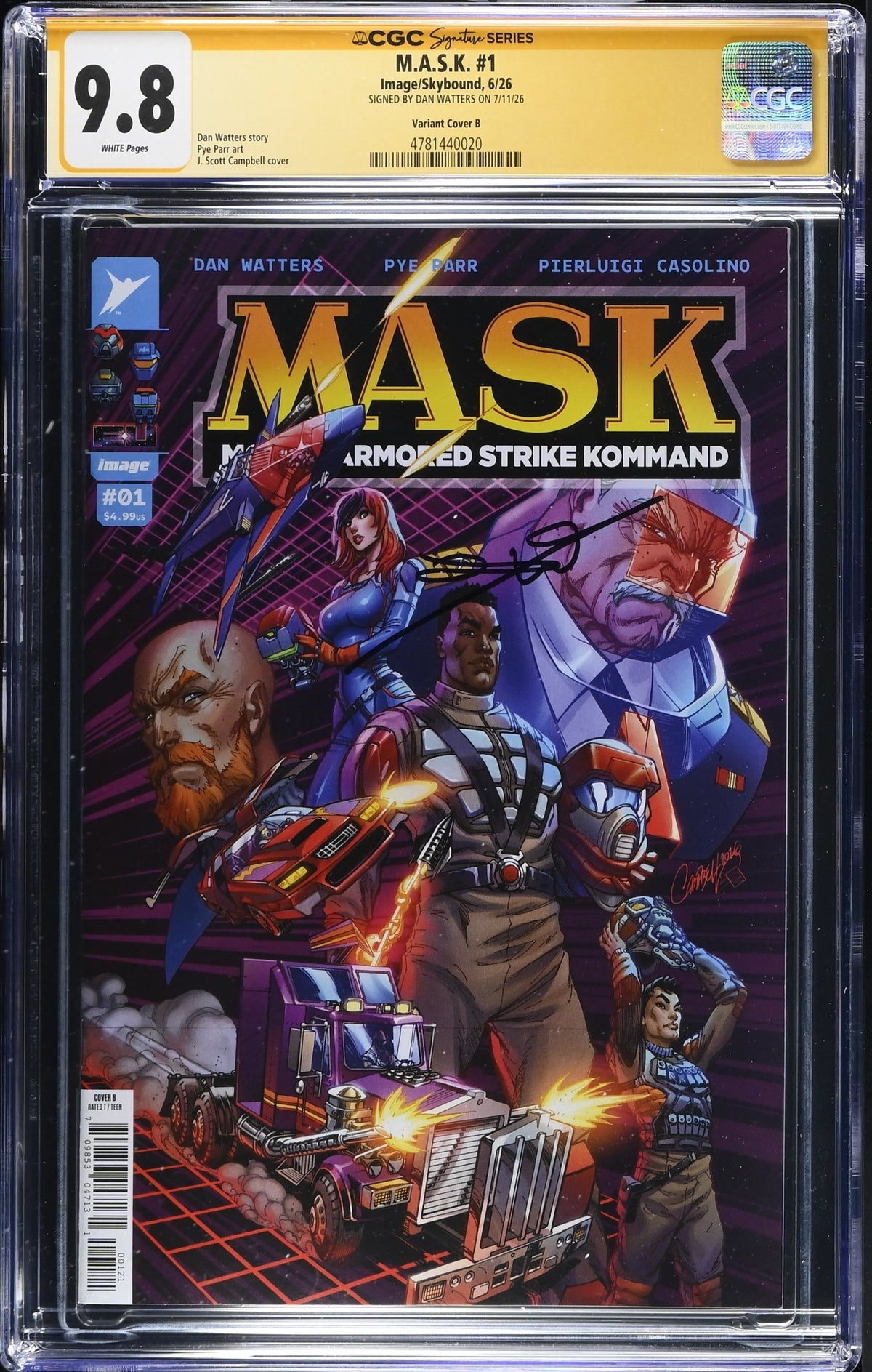 CGC 9.8 M.A.S.K. #1 JSC J Scott Campbell Variant SIGNED BY DAN WATTERS