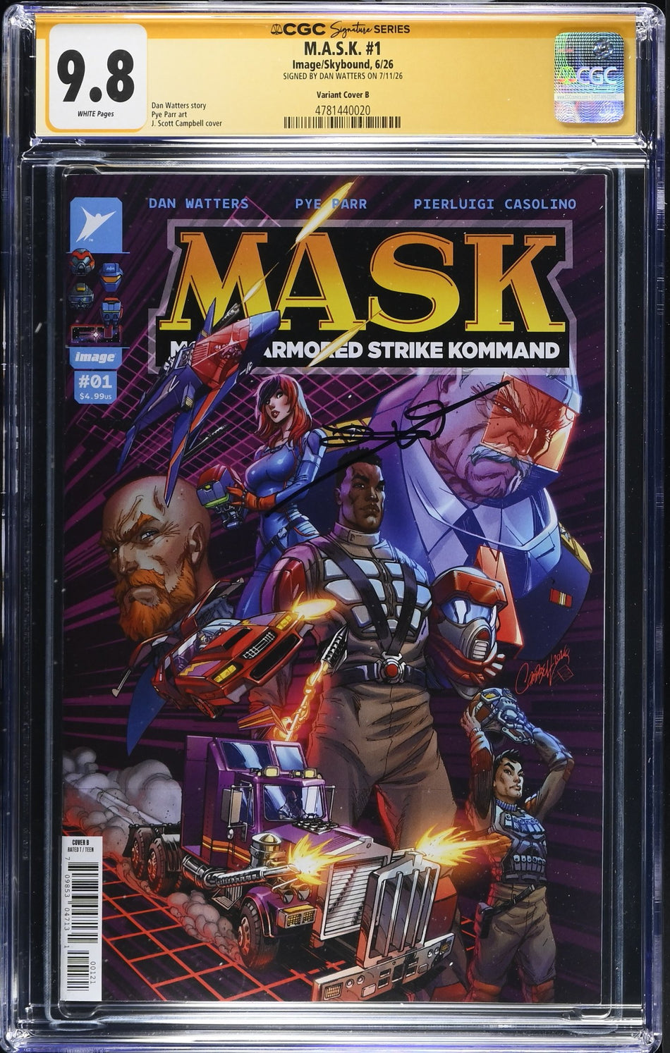 CGC 9.8 M.A.S.K. #1 JSC J Scott Campbell Variant SIGNED BY DAN WATTERS