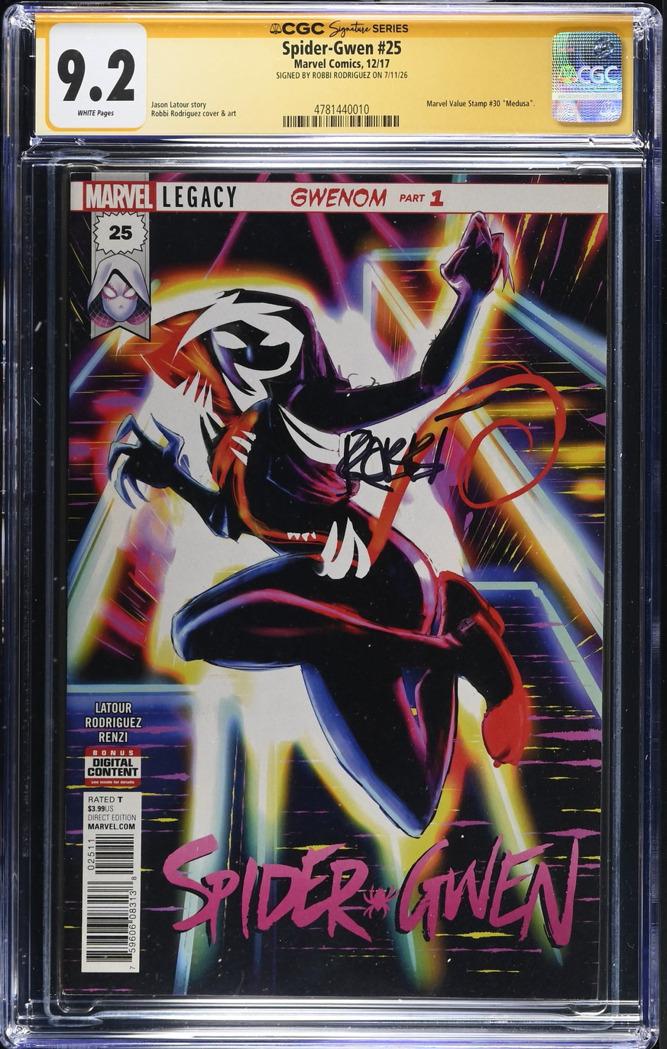 CGC 9.2 Spider-Gwen #25 Gwenom Part 1 SIGNED by Robbi Rodriguez