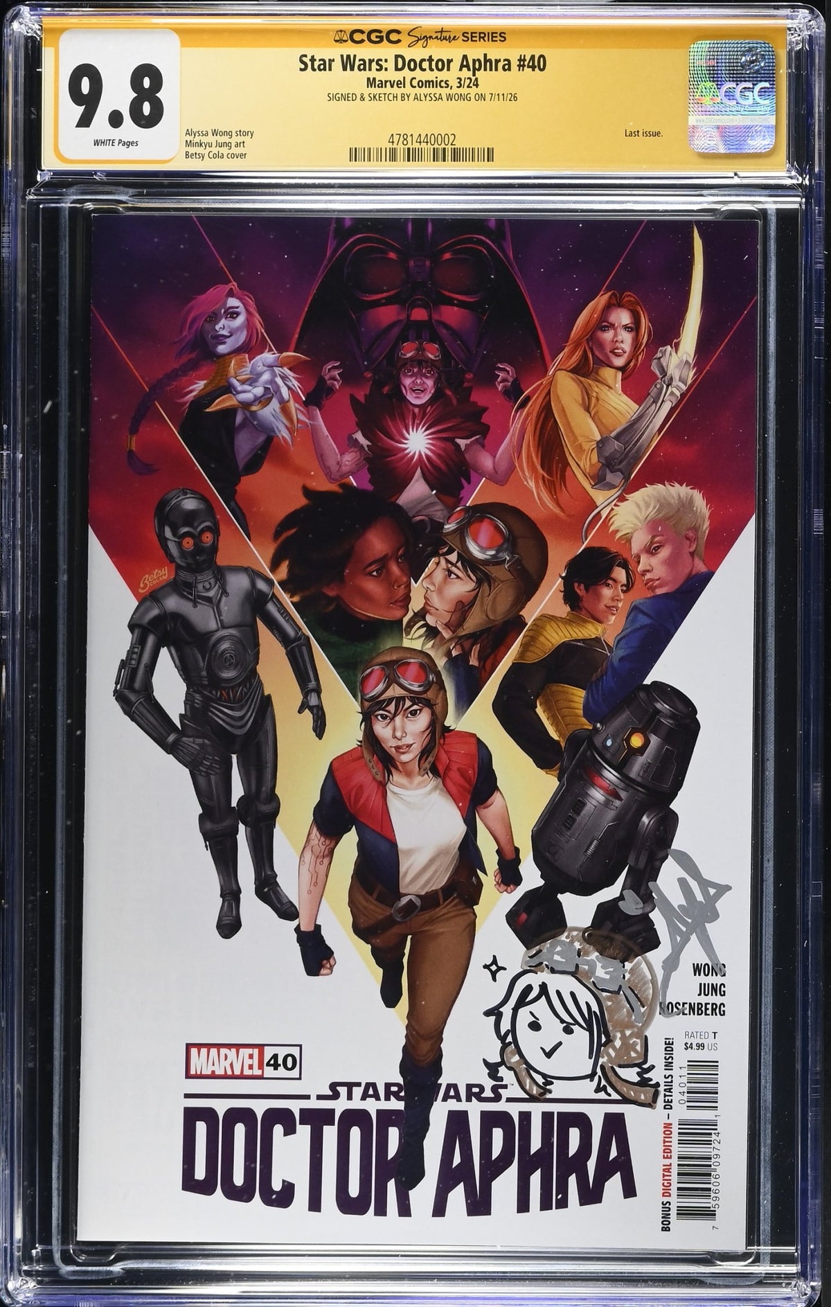 CGC 9.8 Star Wars Doctor Aphra #40 Betsy Cola Variant SIGNED & SKETCH by Alyssa Wong Writer