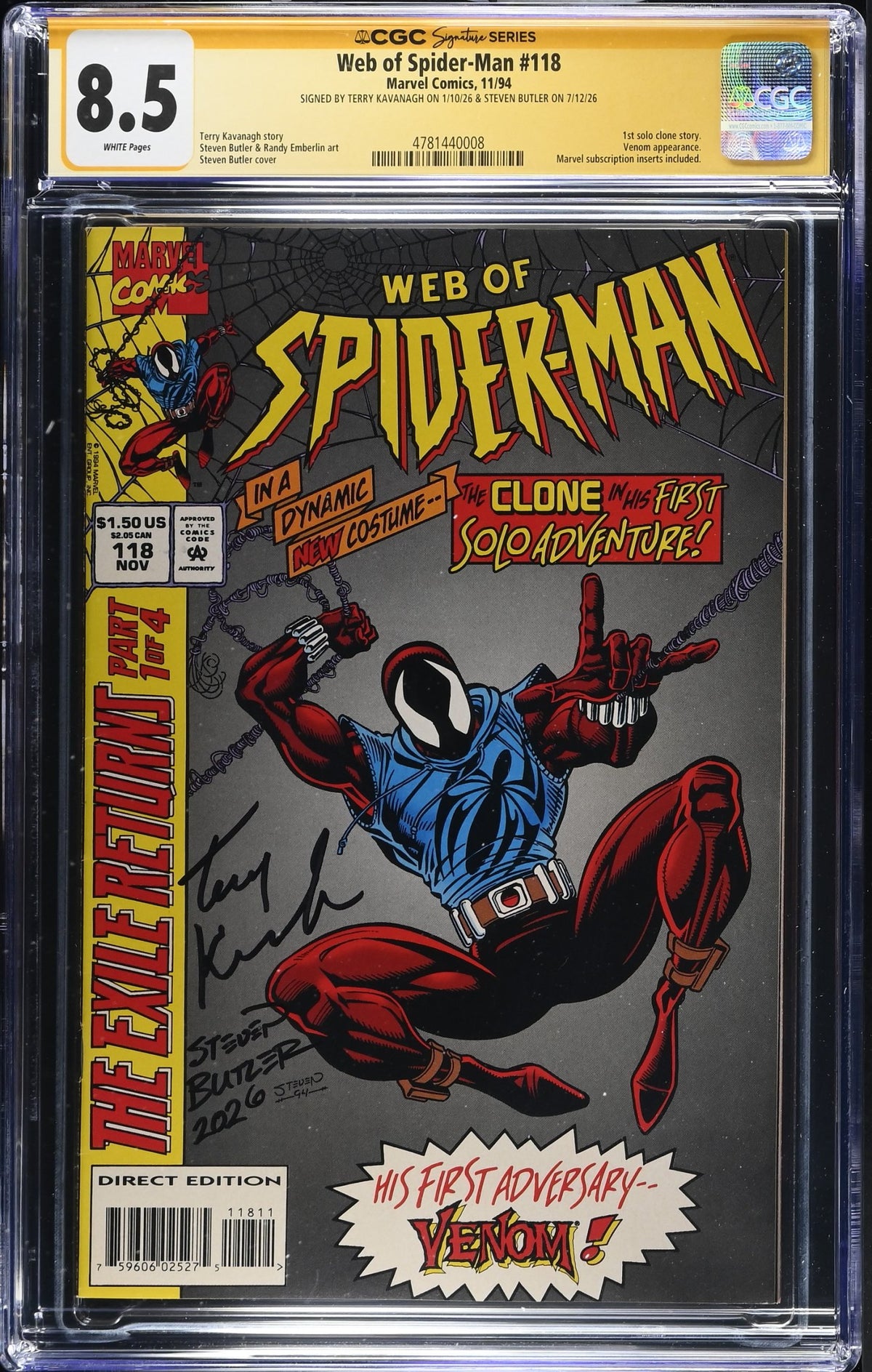 CGC 8.5 Web of Spider-Man #118 Signed by Terry Kavanagh & Steven Butler