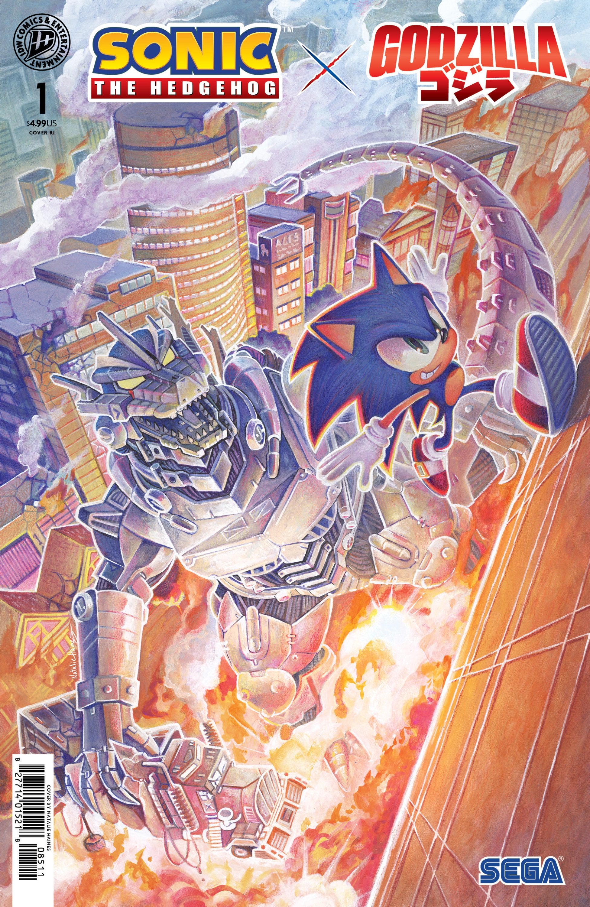 SONIC THE HEDGEHOG X GODZILLA #1 VAR RI 25 FOIL HAINES CVR F 1:25 INCV