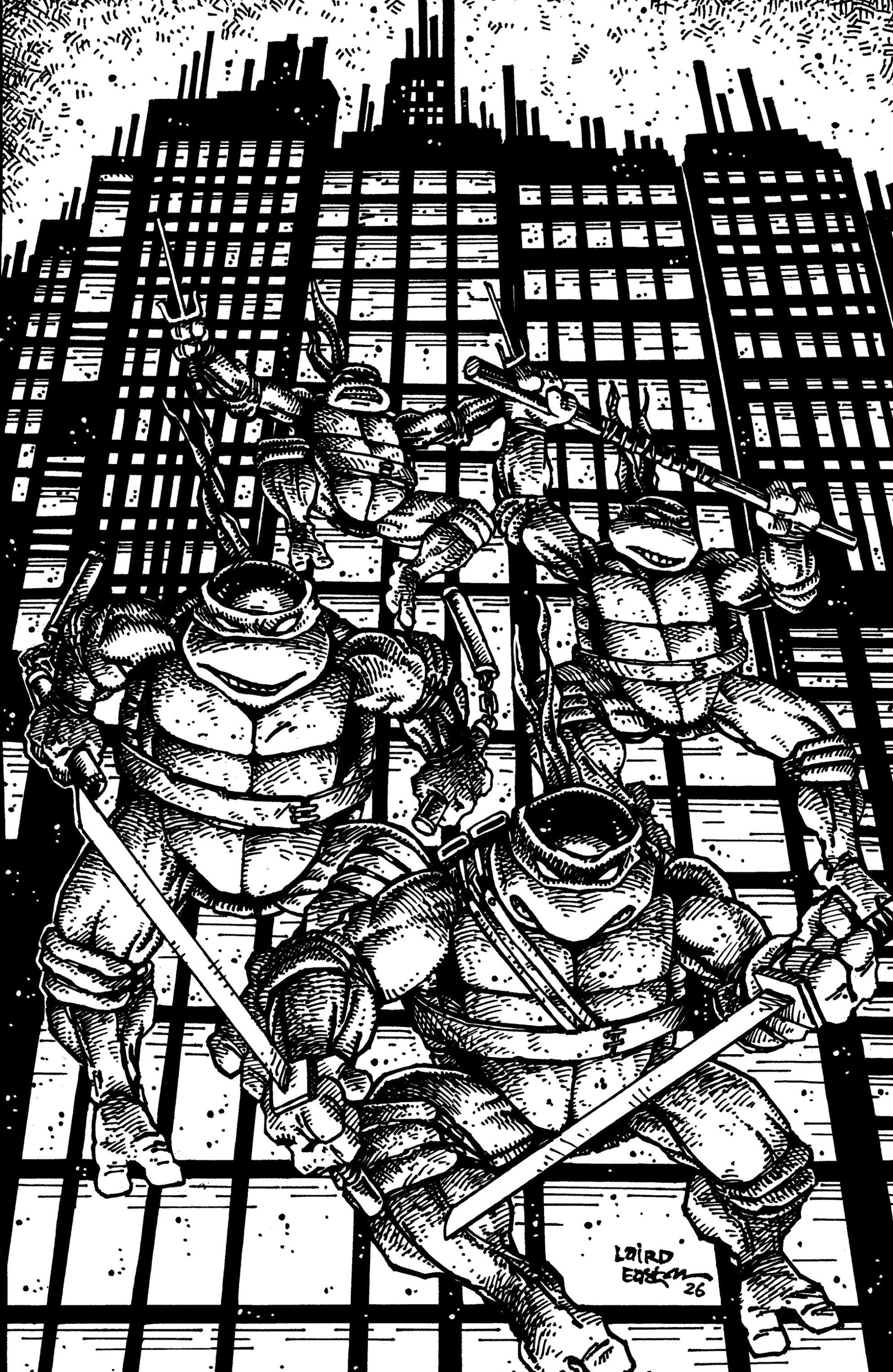 TEENAGE MUTANT NINJA TURTLES #20 300TH ISSUE SPECIAL VAR RI 25 EASTMAN AND LAIRD FULL ART BW CVR H 1:25 INCV