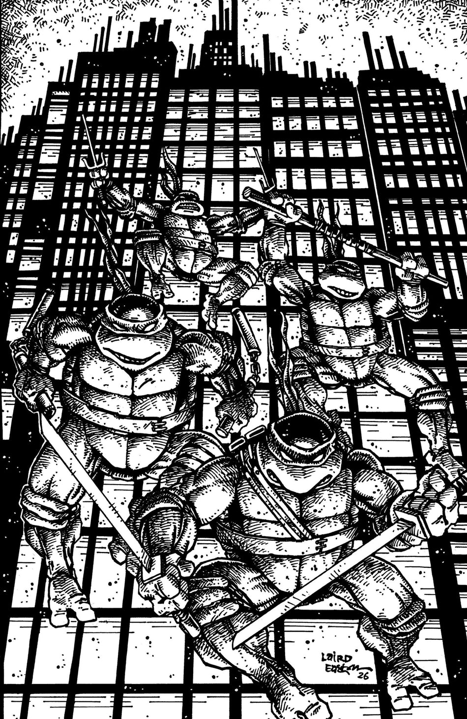 TEENAGE MUTANT NINJA TURTLES #20 300TH ISSUE SPECIAL VAR RI 25 EASTMAN AND LAIRD FULL ART BW CVR H 1:25 INCV