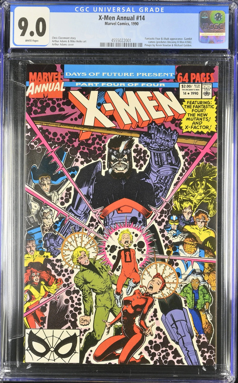 CGC 9.0 X-Men Annual #14 Fantastic Four & Ahab appearance. Gambit cameo predates Uncanny X-Men #266. Pinups by Kevin Nowlan & Michael Golden.