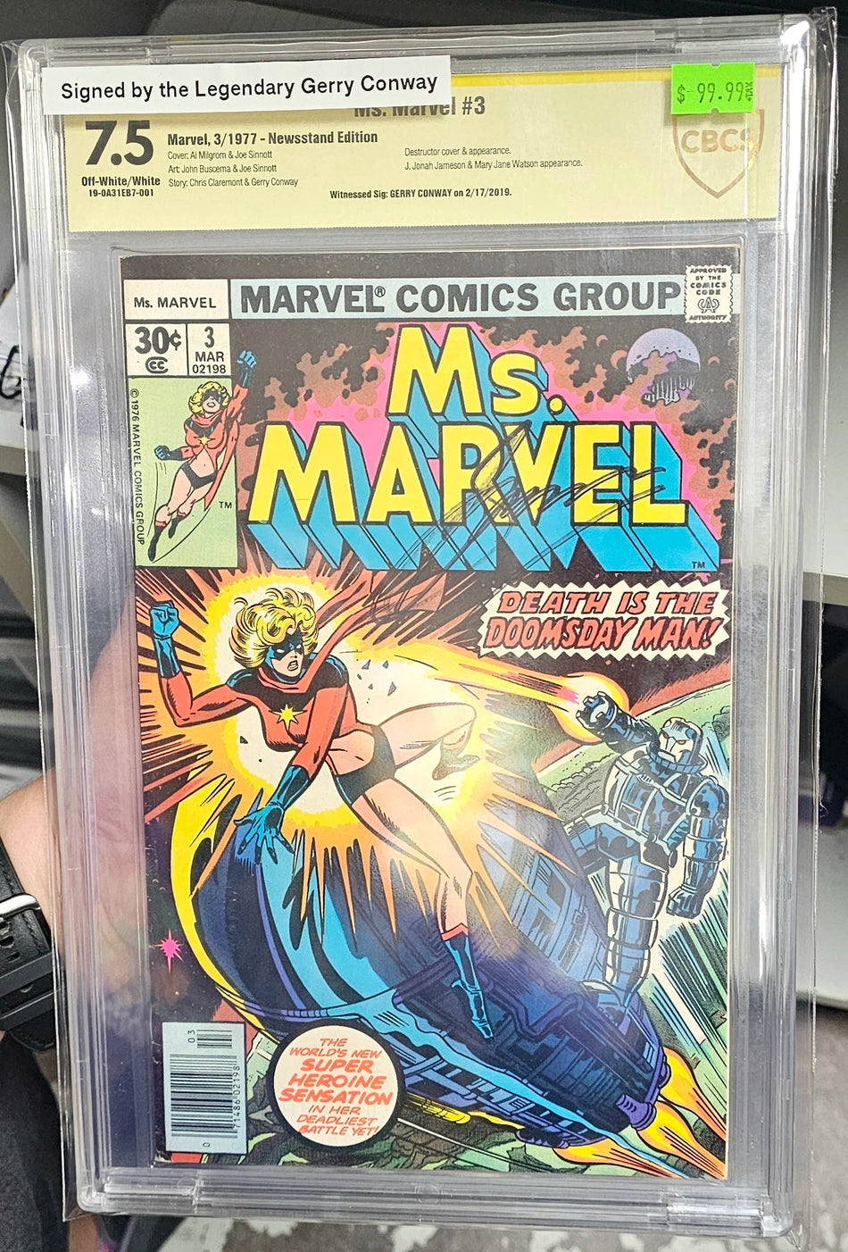 CBCS 7.5 Ms. Marvel #3 Newsstand Witnessed Signature by Gerry Conway