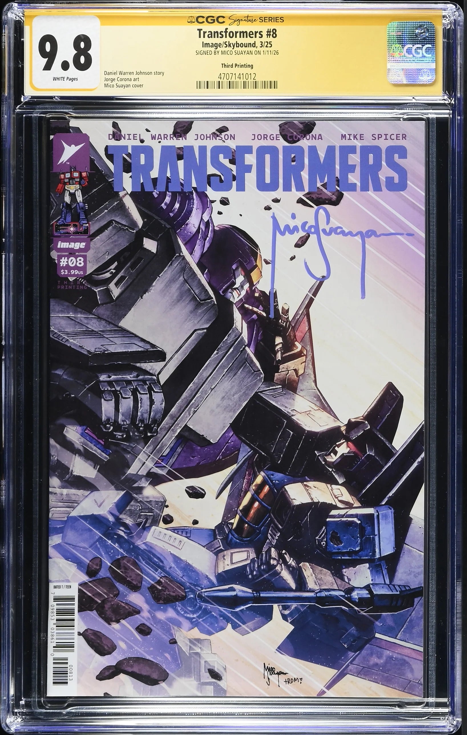 CGC 9.8 Transformers #8 3RD Printing SIGNED by Mico Suayan on 01/11/2026