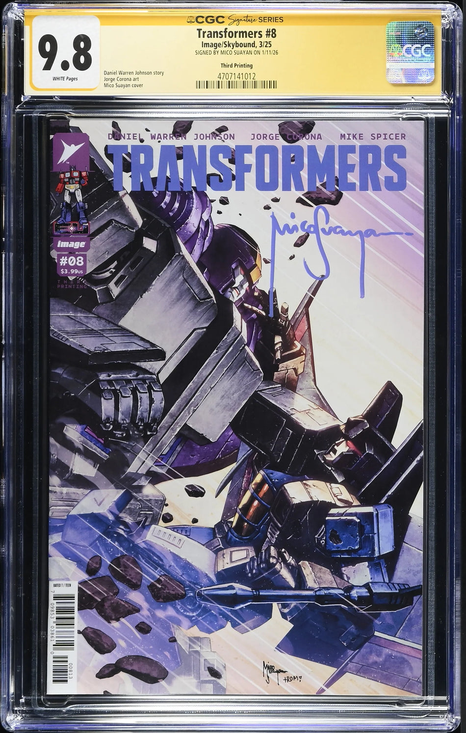 CGC 9.8 Transformers #8 3RD Printing SIGNED by Mico Suayan on 01/11/2026
