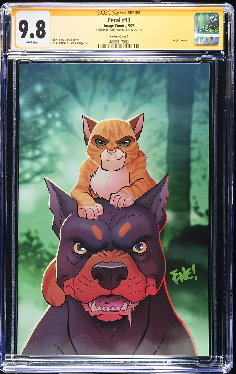 CGC 9.8 Feral #13 CVR C 1:10 Virgin Ratio Variant Trish Forstner & Tone Rodriguez Full Art Variant SIGNED by Tone Rodriguez
