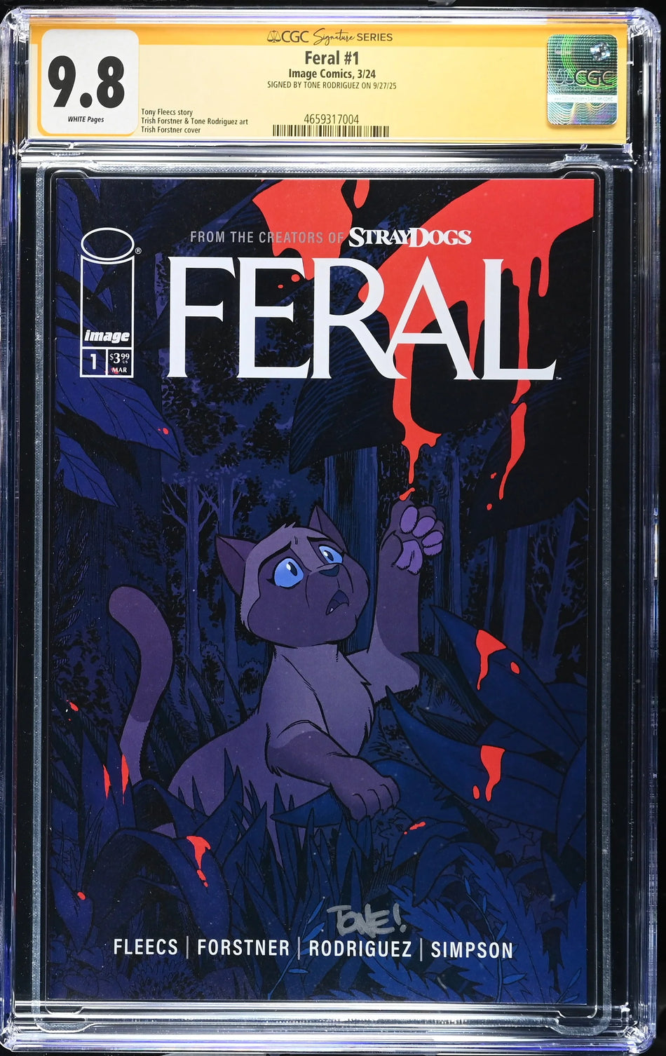 CGC 9.8 Feral #1 CVR A Trish Forstner & Tony Fleecs SIGNED by Tone Rodriguez