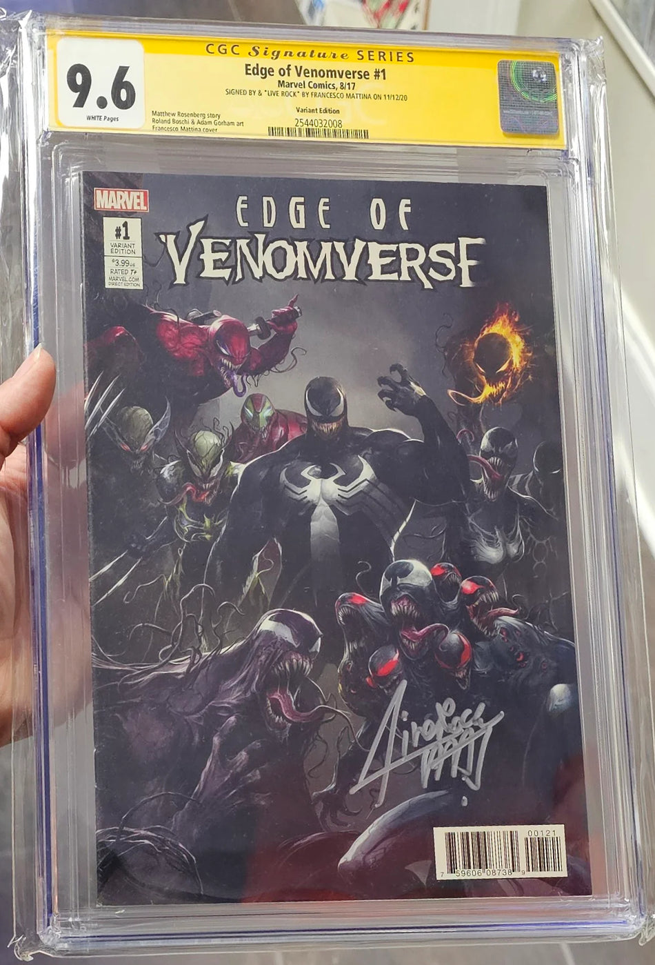 CGC 9.6 Edge of Venomverse #1 1:50 Ratio Variant SIGNED BY & "LIVE ROCK" BY FRANCESCO MATTINA