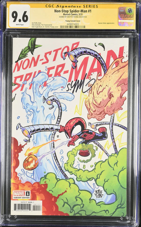 CGC 9.6 NON-STOP SPIDER-MAN #1 VARIANT SIGNED BY SKOTTIE YOUNG