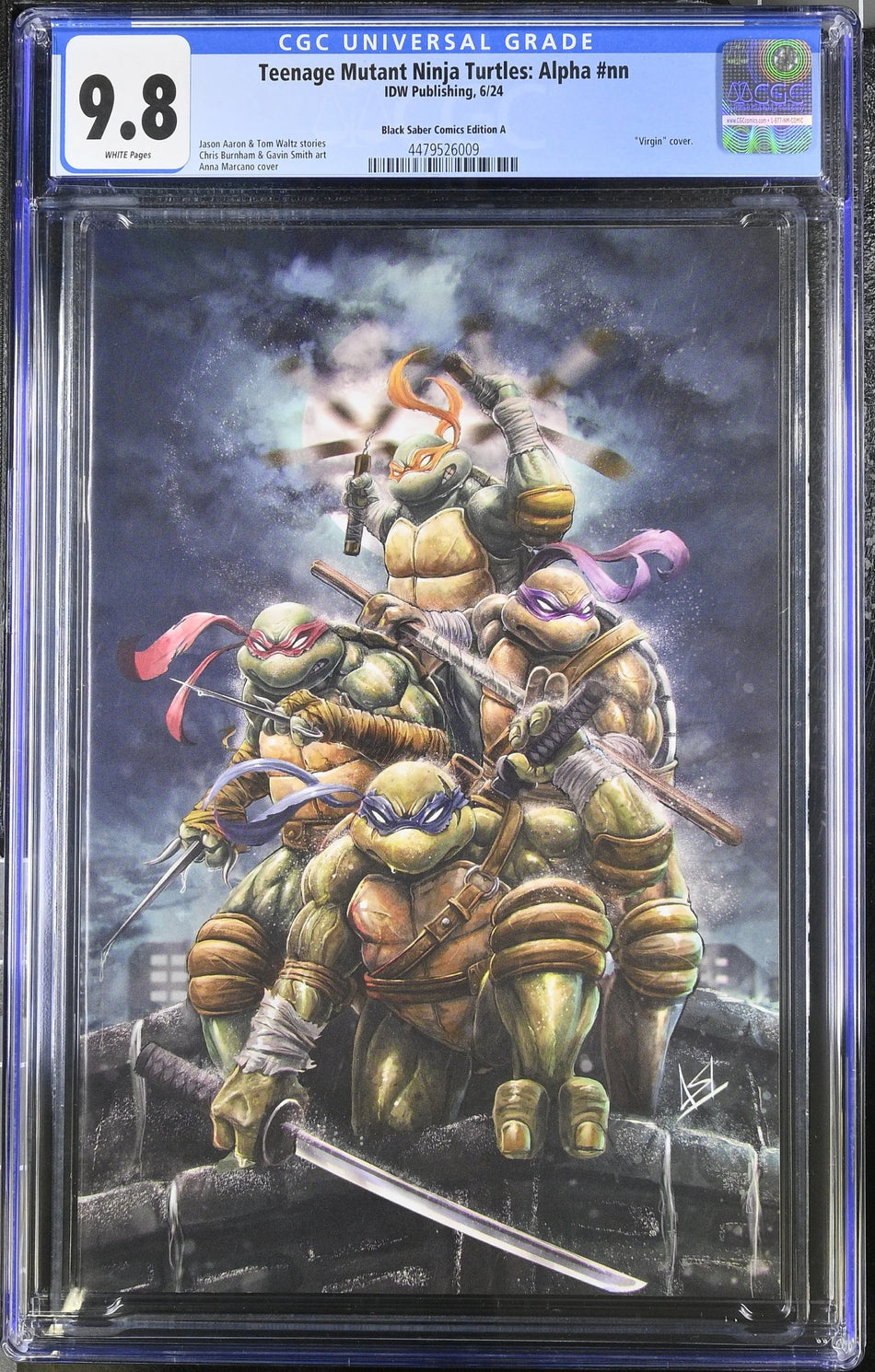 CGC 9.8 Teenage Mutant Ninja Turtles Alpha #nn Anna Marcano Virgin Variant LTD 500 - CGC #4479526009