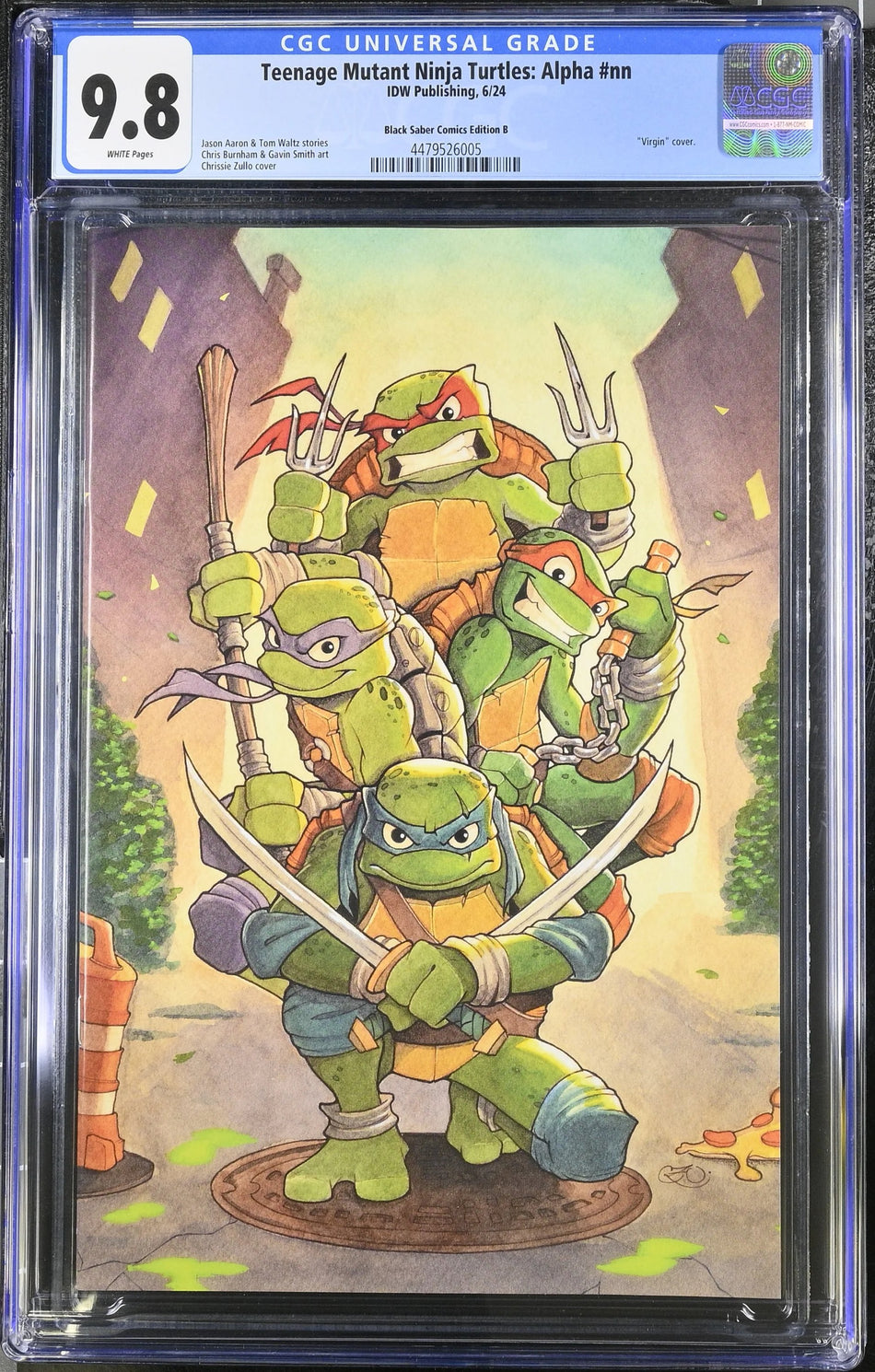 CGC 9.8 Teenage Mutant Ninja Turtles Alpha #1 Chrissie Zullo Virgin Variant LTD 500 - CGC #4479526007