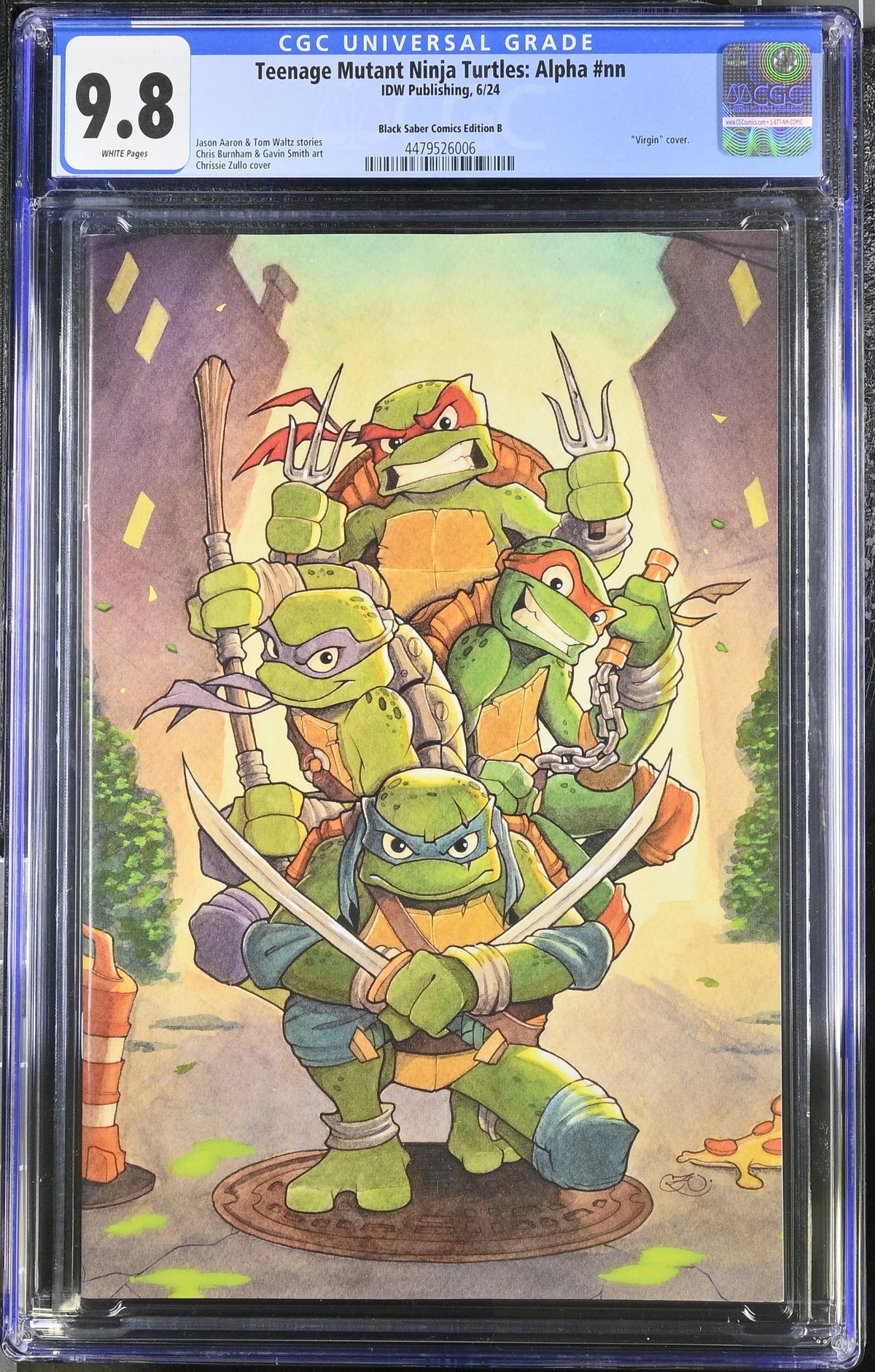 CGC 9.8 Teenage Mutant Ninja Turtles Alpha #1 Chrissie Zullo Virgin Variant LTD 500 - CGC #4479526006