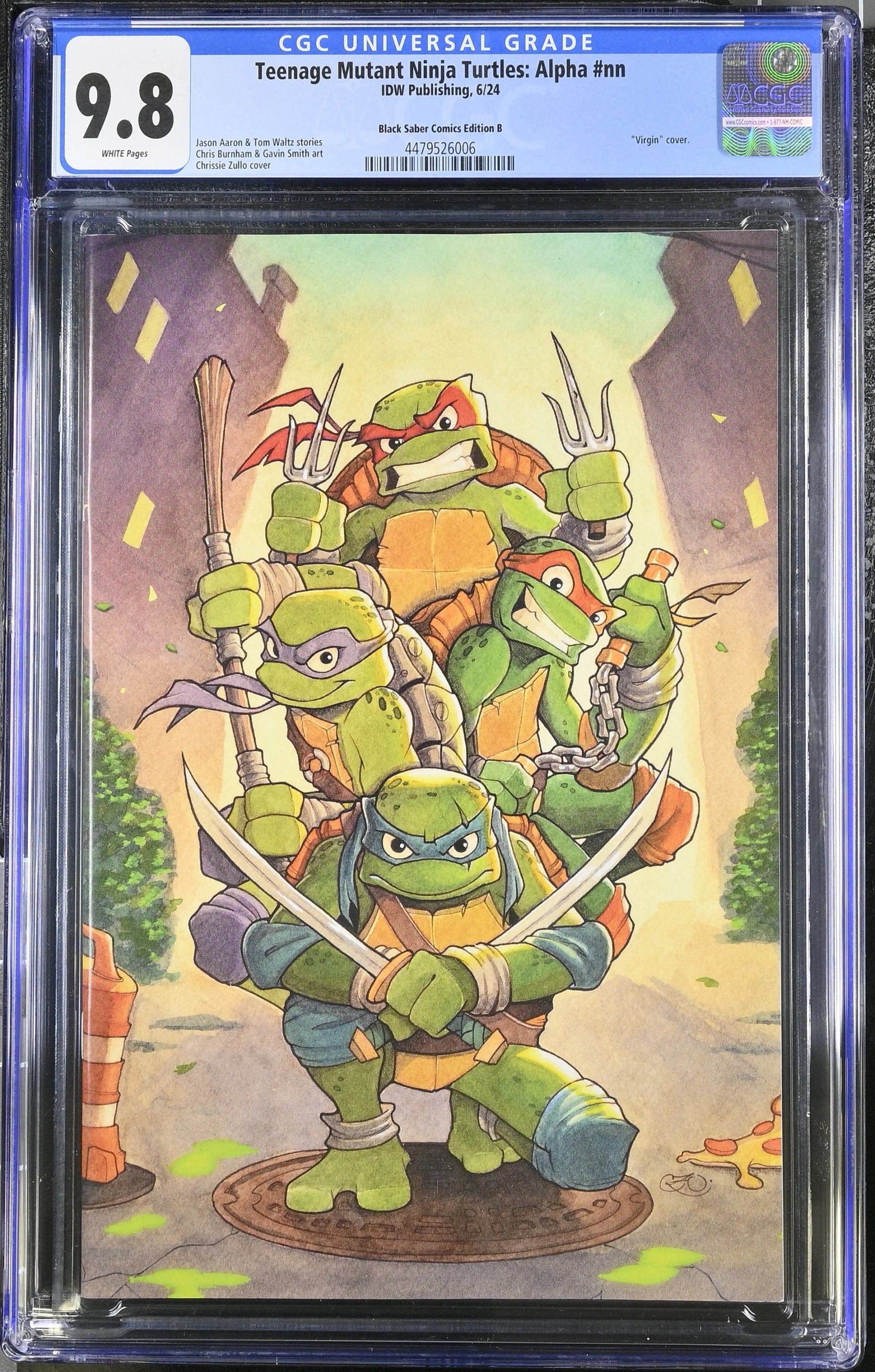 CGC 9.8 Teenage Mutant Ninja Turtles Alpha #1 Chrissie Zullo Virgin Variant LTD 500 - CGC #4479526006