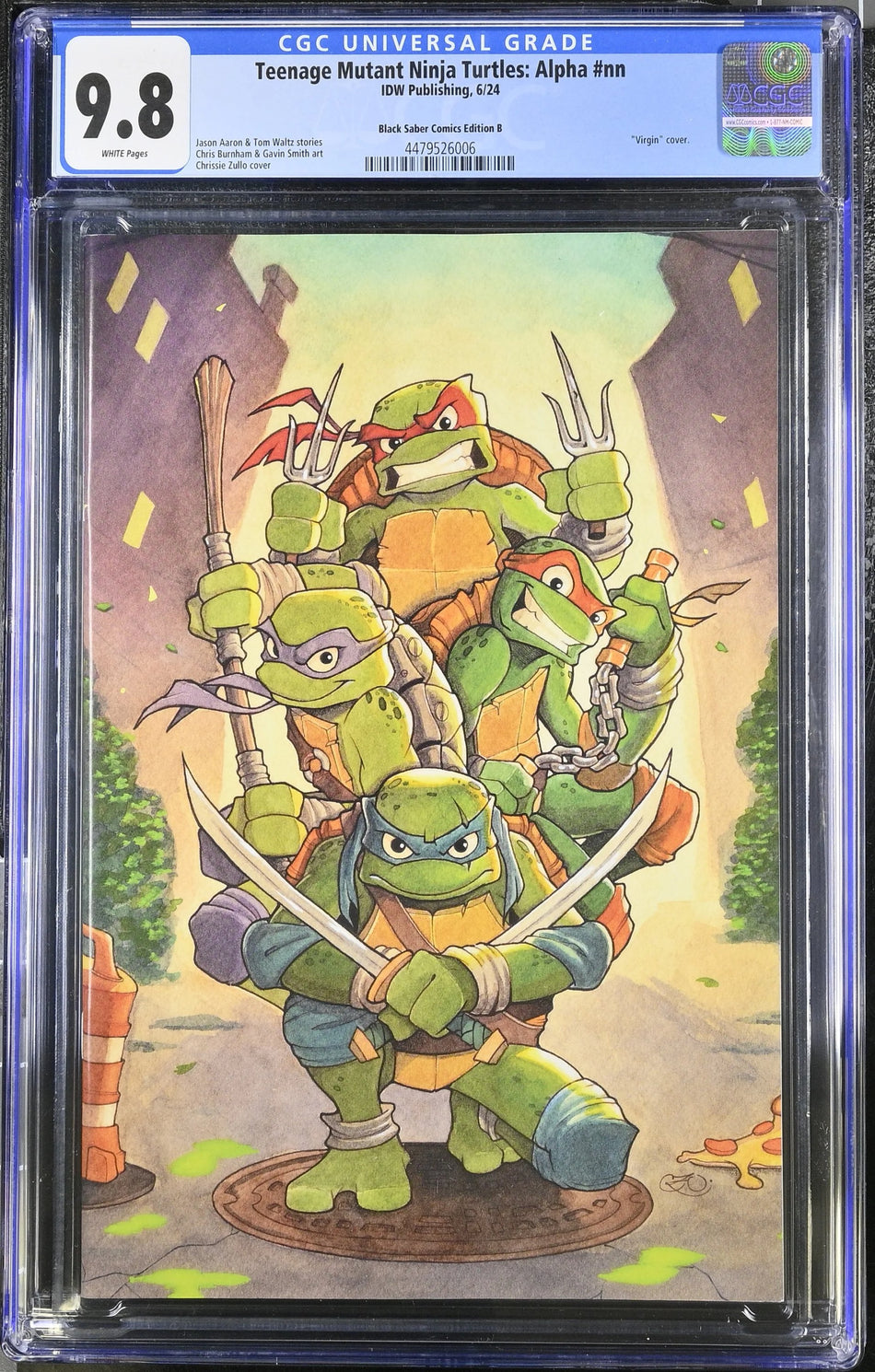 CGC 9.8 Teenage Mutant Ninja Turtles Alpha #1 Chrissie Zullo Virgin Variant LTD 500 - CGC #4479526006