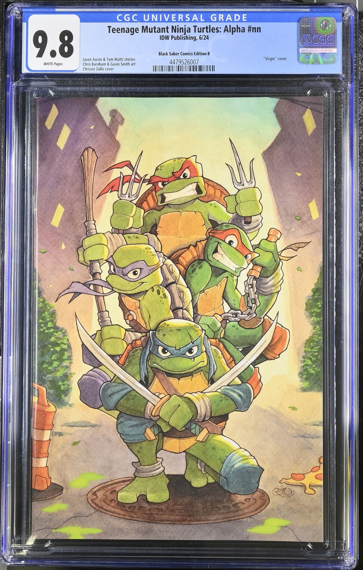 CGC 9.8 Teenage Mutant Ninja Turtles Alpha #1 Chrissie Zullo Virgin Variant LTD 500 - CGC #4479526005