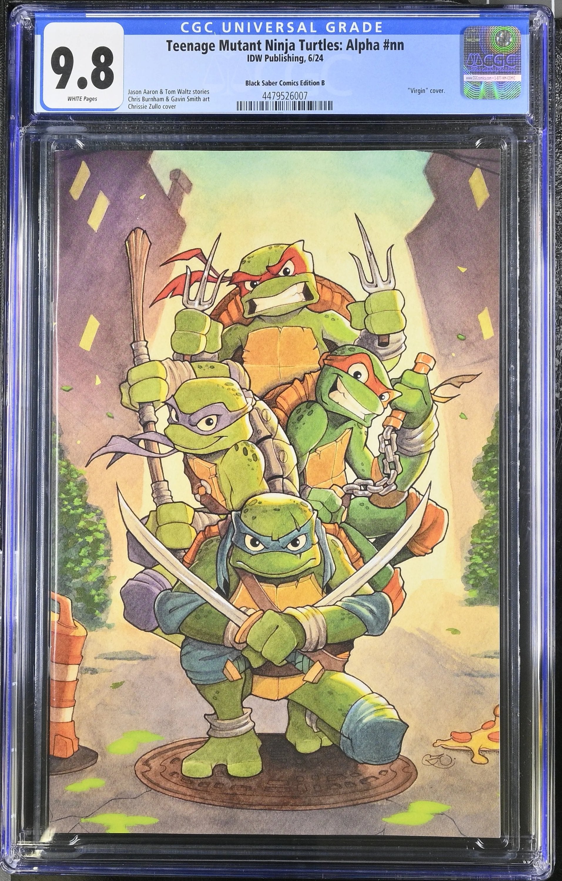 CGC 9.8 Teenage Mutant Ninja Turtles Alpha #1 Chrissie Zullo Virgin Variant LTD 500 - CGC #4479526005