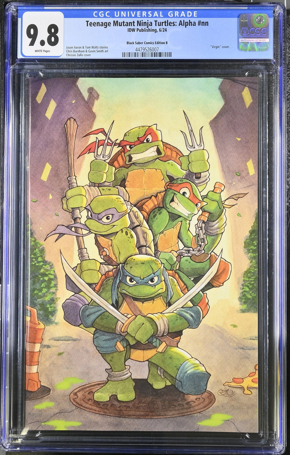 CGC 9.8 Teenage Mutant Ninja Turtles Alpha #1 Chrissie Zullo Virgin Variant LTD 500 - CGC #4479526005