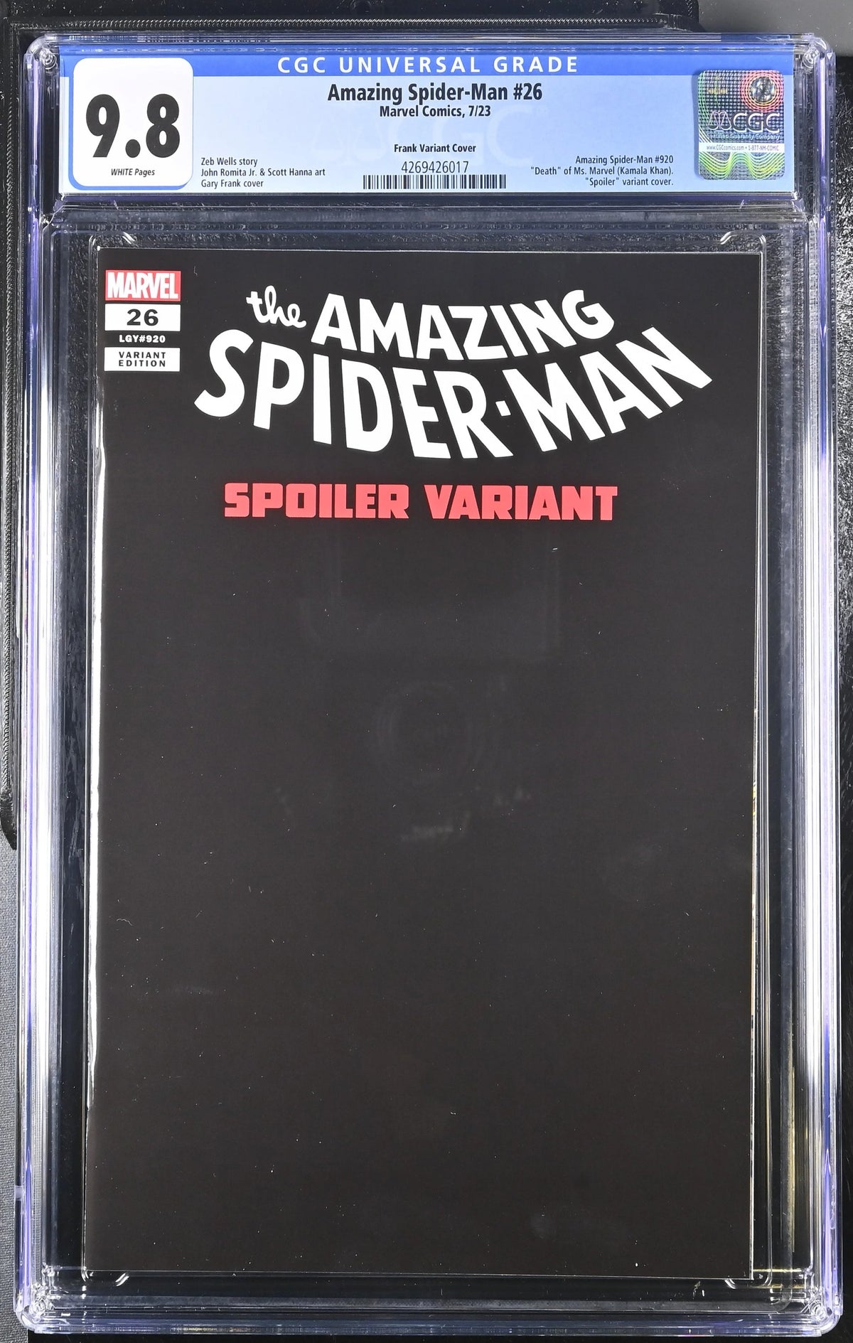 Amazing Spider-Man #26 CGC 9.8 Frank Spoiler Variant Death of a Major Character - CGC 9.8 # 4269426017