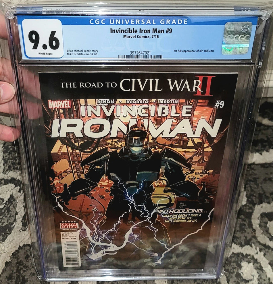 Invincible Iron Man 9 CGC 9.6 1st Full App Riri WIlliams 1st Print