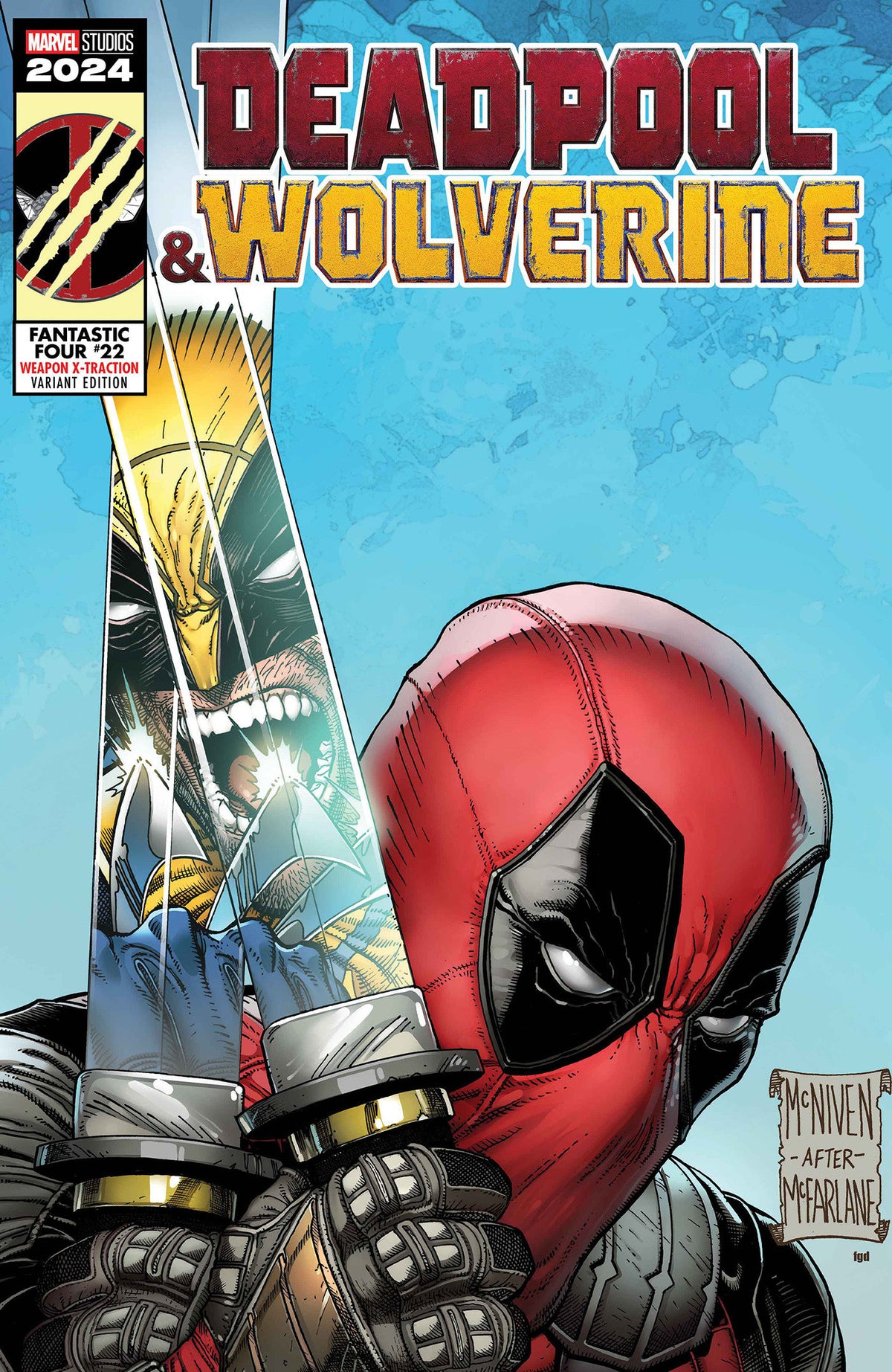 Stock photo of Fantastic Four #22 Steve McNiven Deadpool & Wolverine Weapon X-Traction Variant [BH, DPWX] Marvel Comics Comics sold by Stronghold Collectibles of Acadiana, Lafayette, Louisiana