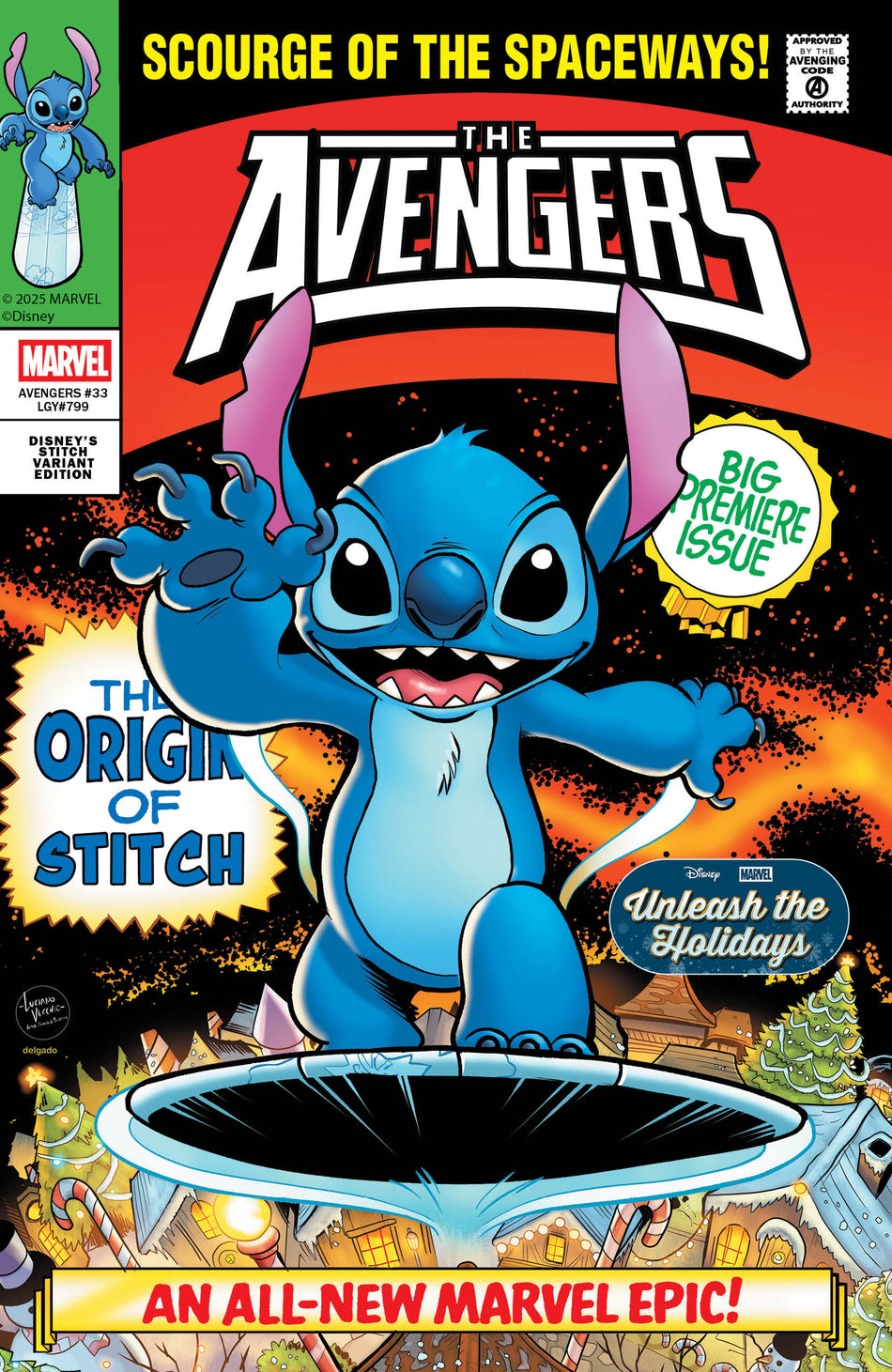 Stock Photo of  Avengers #33 Luciano Vecchio Disney Stitch Unleash The Holidays Variant Marvel Comics Comics sold by Stronghold Collectibles of Acadiana Lafayette, LA
