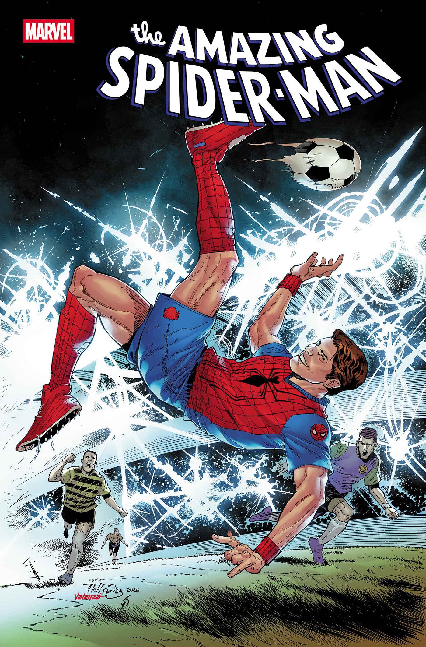 Stock Photo of  Amazing Spider-Man #30 Netho Diaz Marvel Soccer Variant Marvel Comics Comics sold by Stronghold Collectibles of Acadiana Lafayette, LA