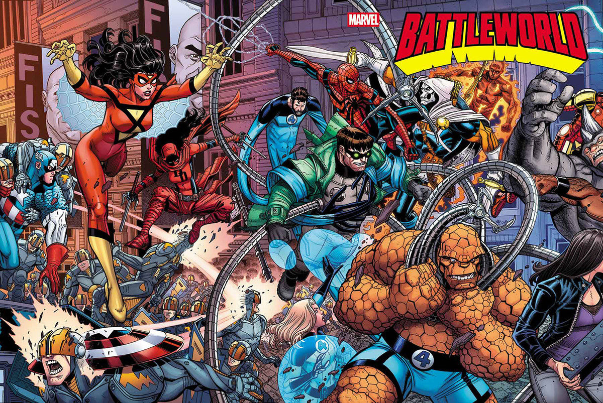 Stock Photo of Battleworld #1 Nick Bradshaw 5 Part Wraparound Connecting Variant A Marvel Comics Comics sold by Stronghold Collectibles of Acadiana Lafayette, LA