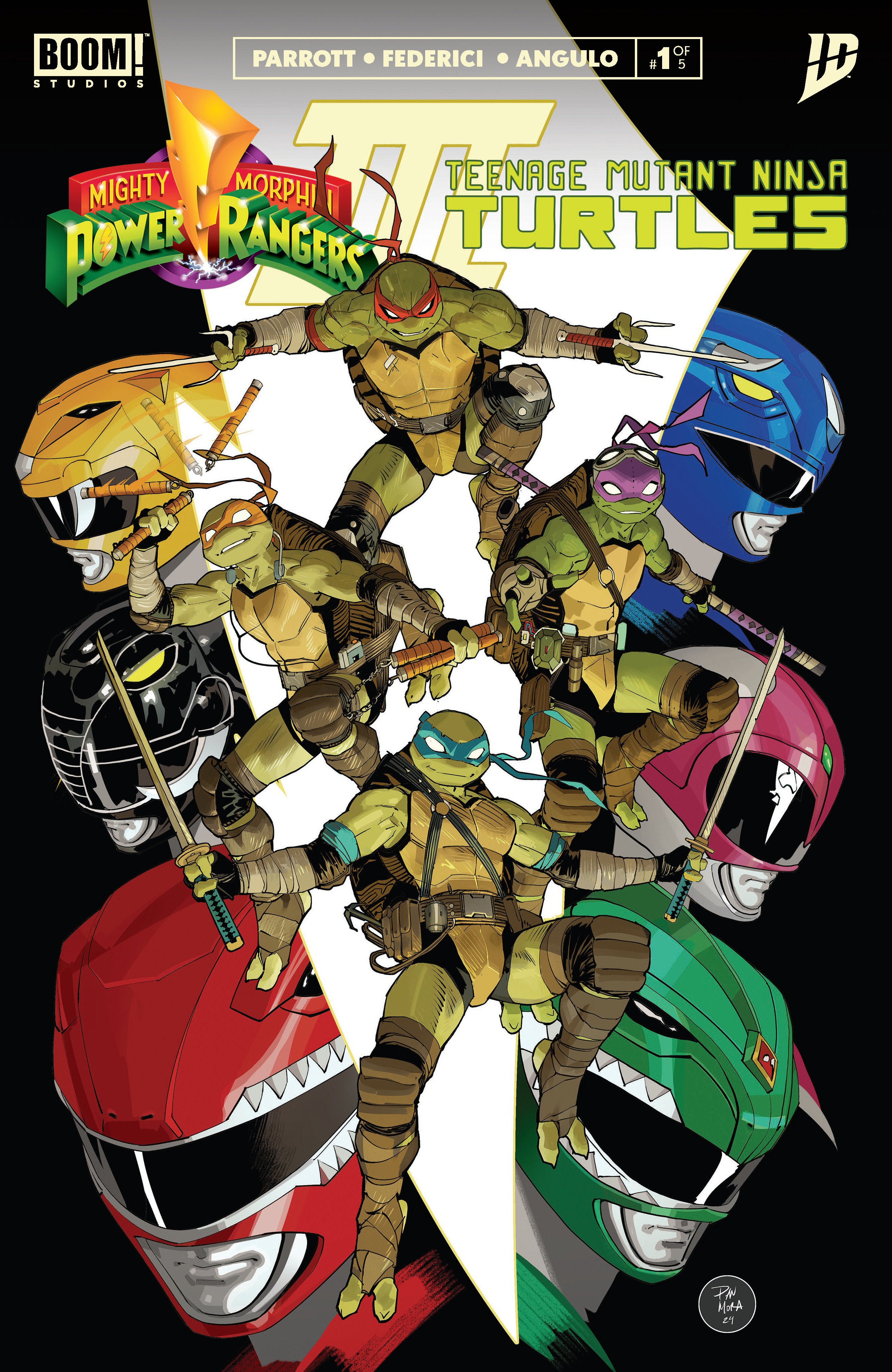 Stock Photo of Mighty Morphin Power Rangers/ Teenage Mutant Ninja Turtles III #1 B Variant Dressed Mora Boom! Studios Comics sold by Stronghold Collectibles of Acadiana Lafayette, LA