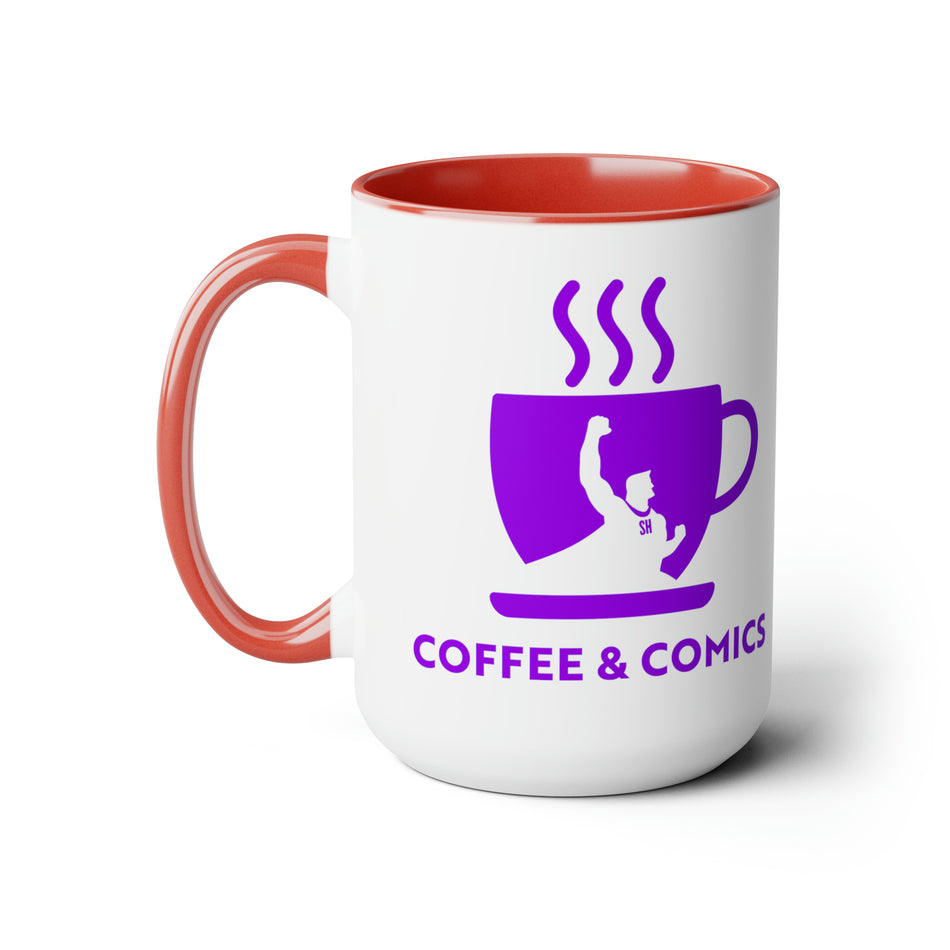 Comics & Coffee Purple Logo Two-Tone Coffee Mugs, 15oz