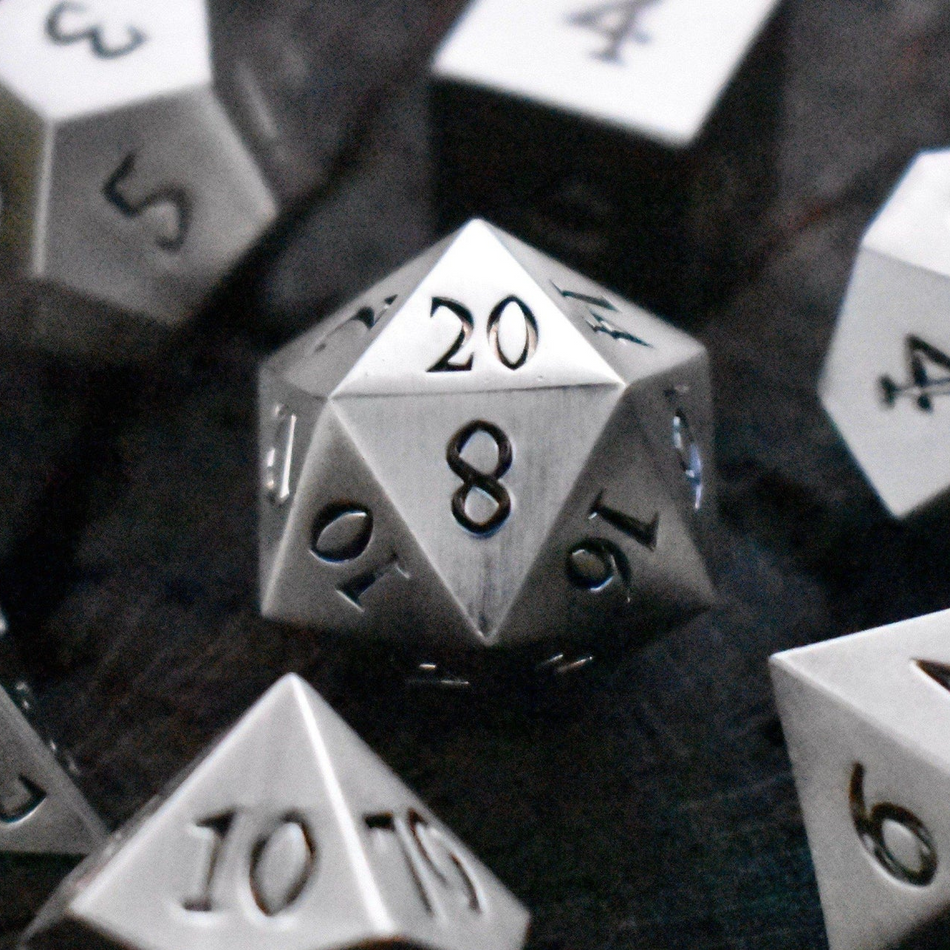 Brushed Silver Sharp-Edged Metal Dice Set