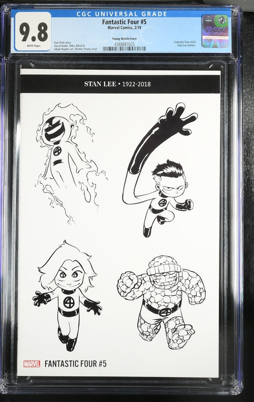 CGC 9.8 Fantastic Four #5 Skottie Young Black & White Sketch Stan Lee Tribute Variant RARE HTF