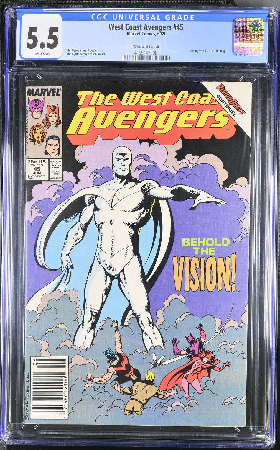 CGC 5.5 West Coast Avengers #45 (Avengers #57 cover homage) Newsstand