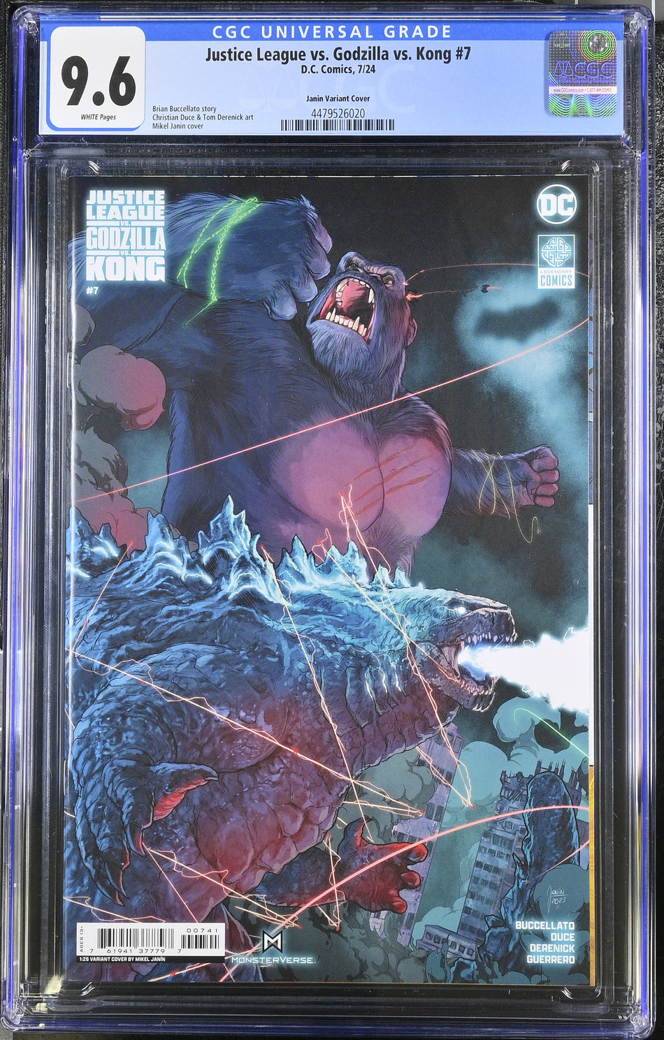 CGC 9.6 Justice League vs Godzilla vs Kong #7 (Of 7) CVR D 1:25 Mikel Janin Card Stock Variant